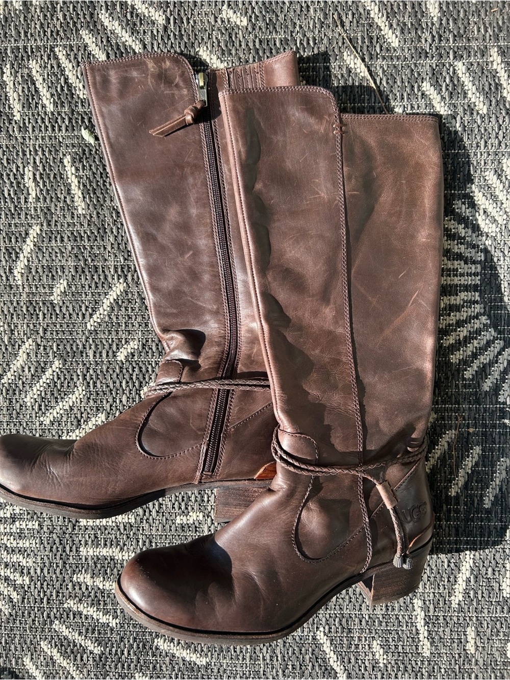 UGG Women's Dark Brown Leather Mid-Calf Heeled Boots